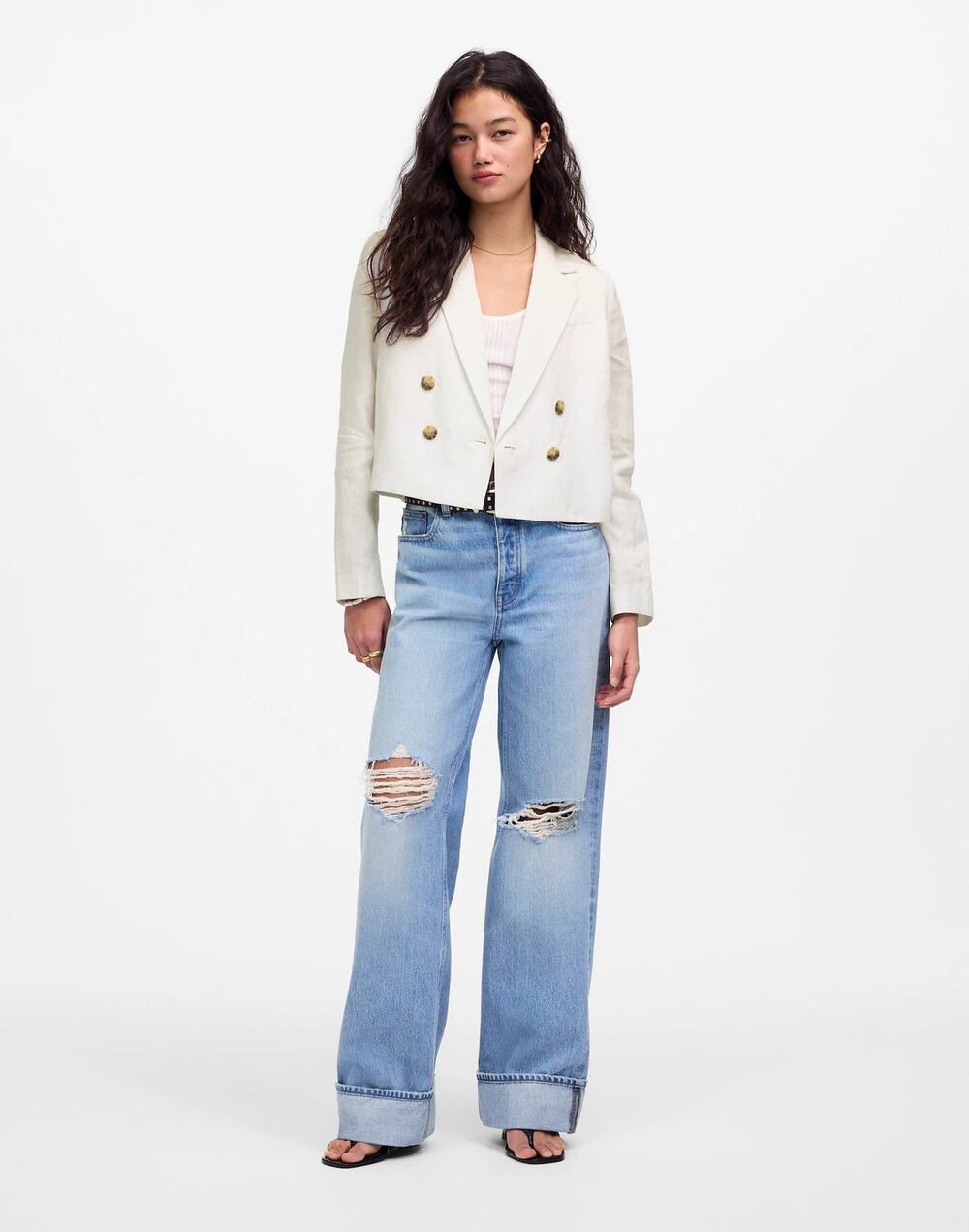 NWT Madewell Double-Breasted Crop Blazer in 100% Linen 10
